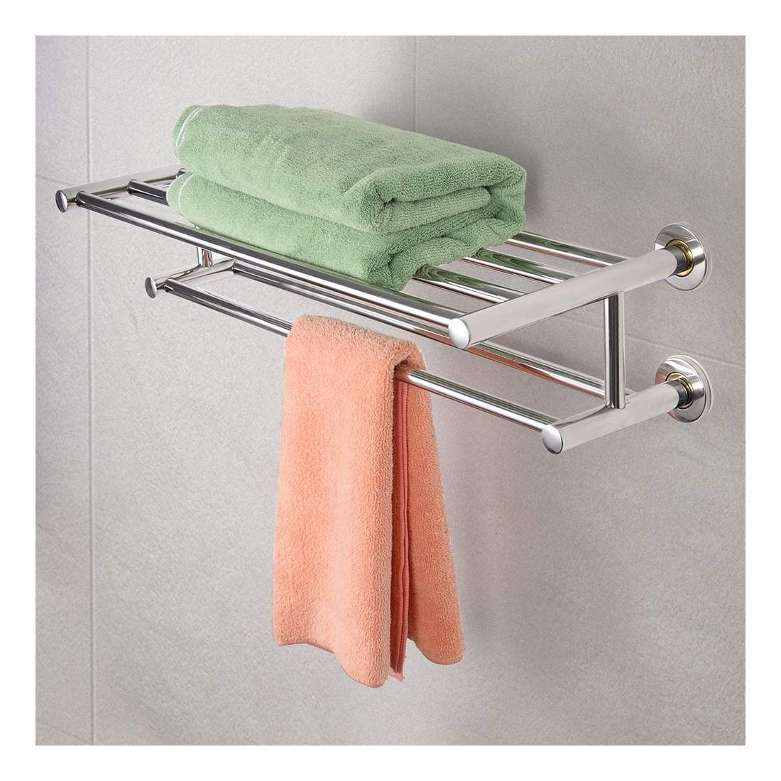 Handduksställ i rostfritt stål – dubbla stänger och hylla, rostsäker | Hem & Hobby | Pryloteket