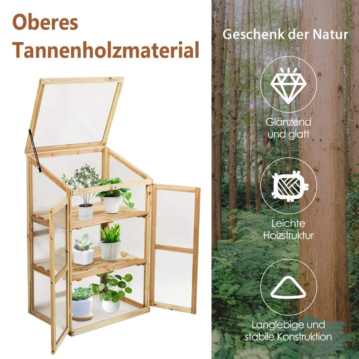 Drivhus med kold ramme i træ – 3-lags, 60x45x100 cm