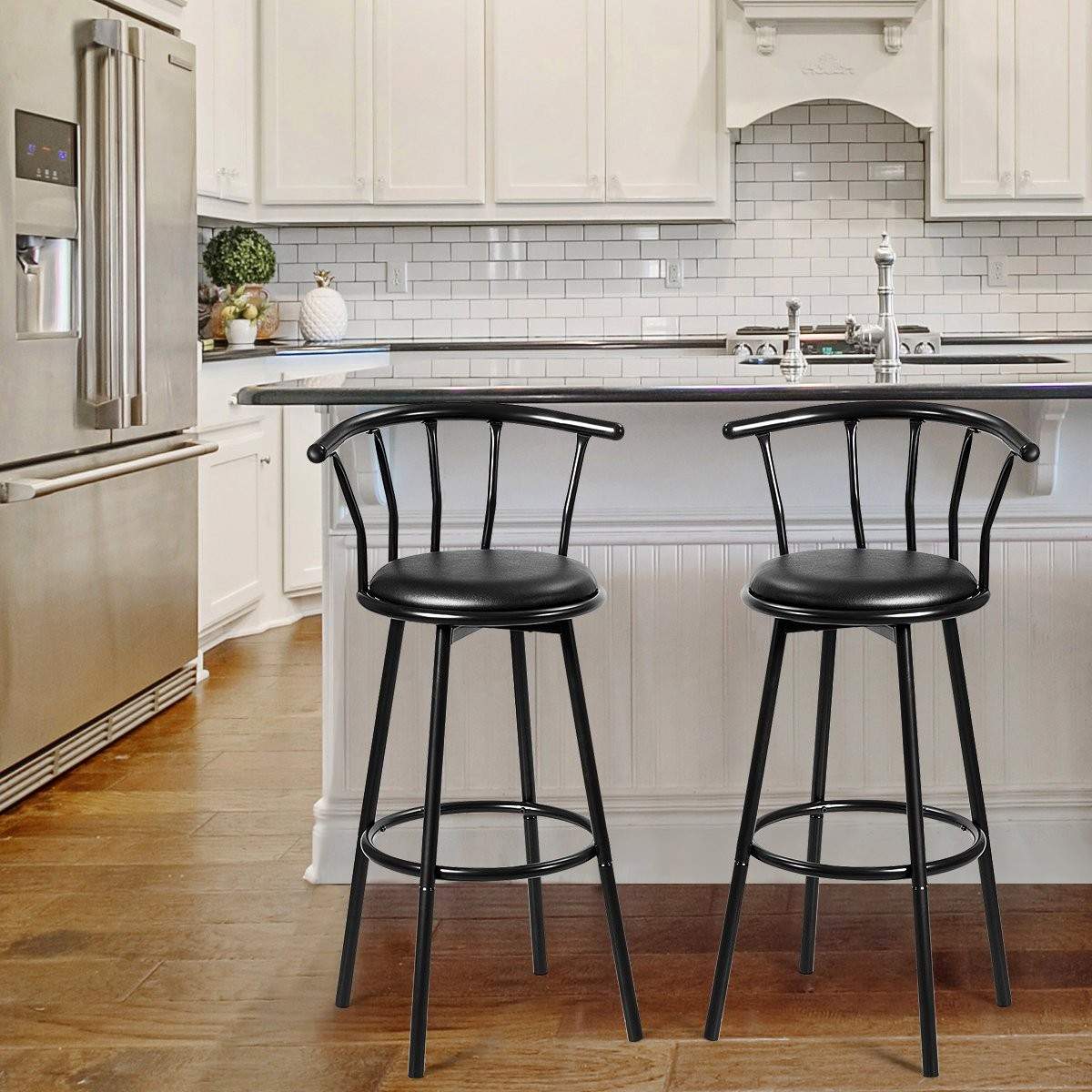 Barstole Sæt med 2 – 360° drejelig, skumpuder, sort