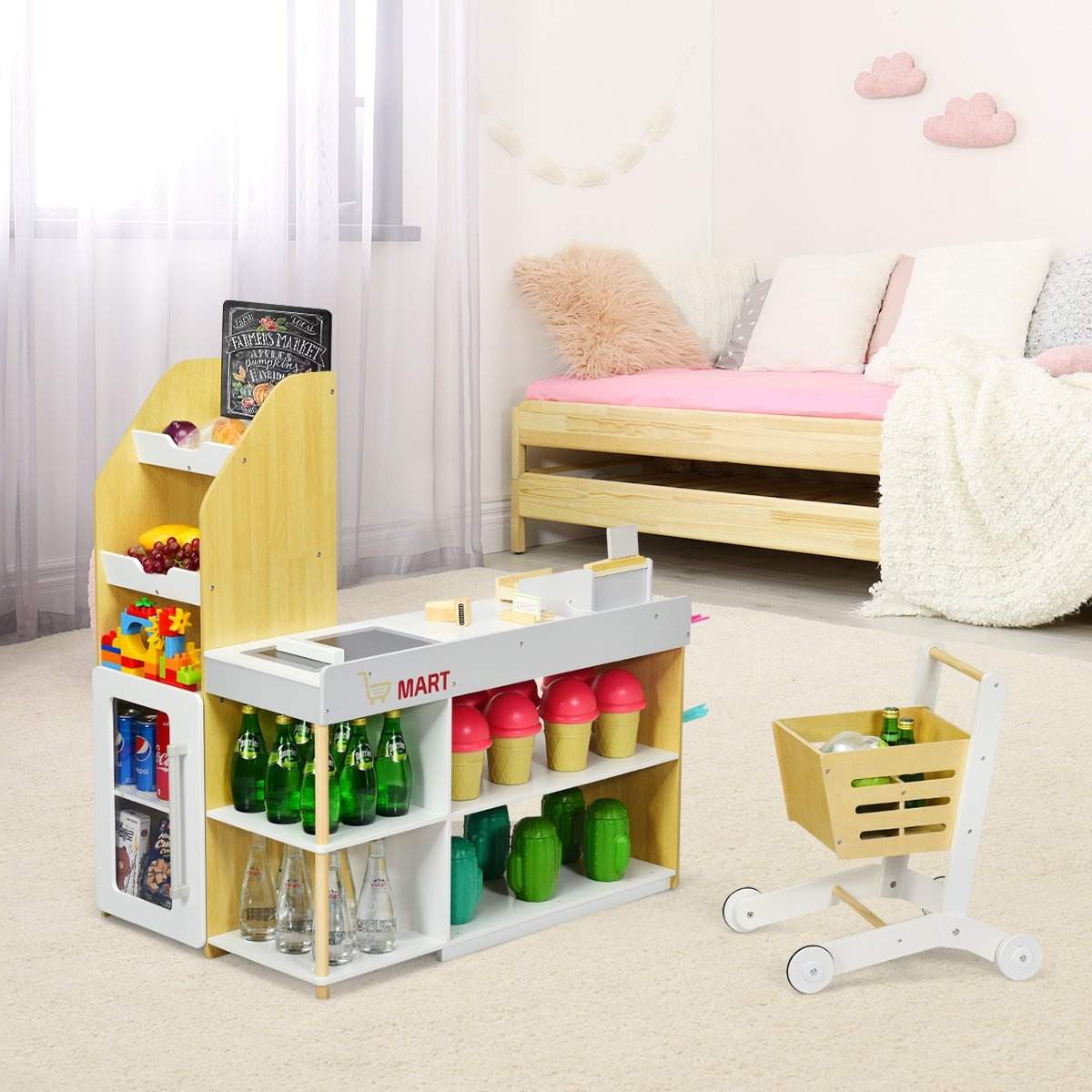 Supermarkedslegesæt til børn med vogn og tilbehør