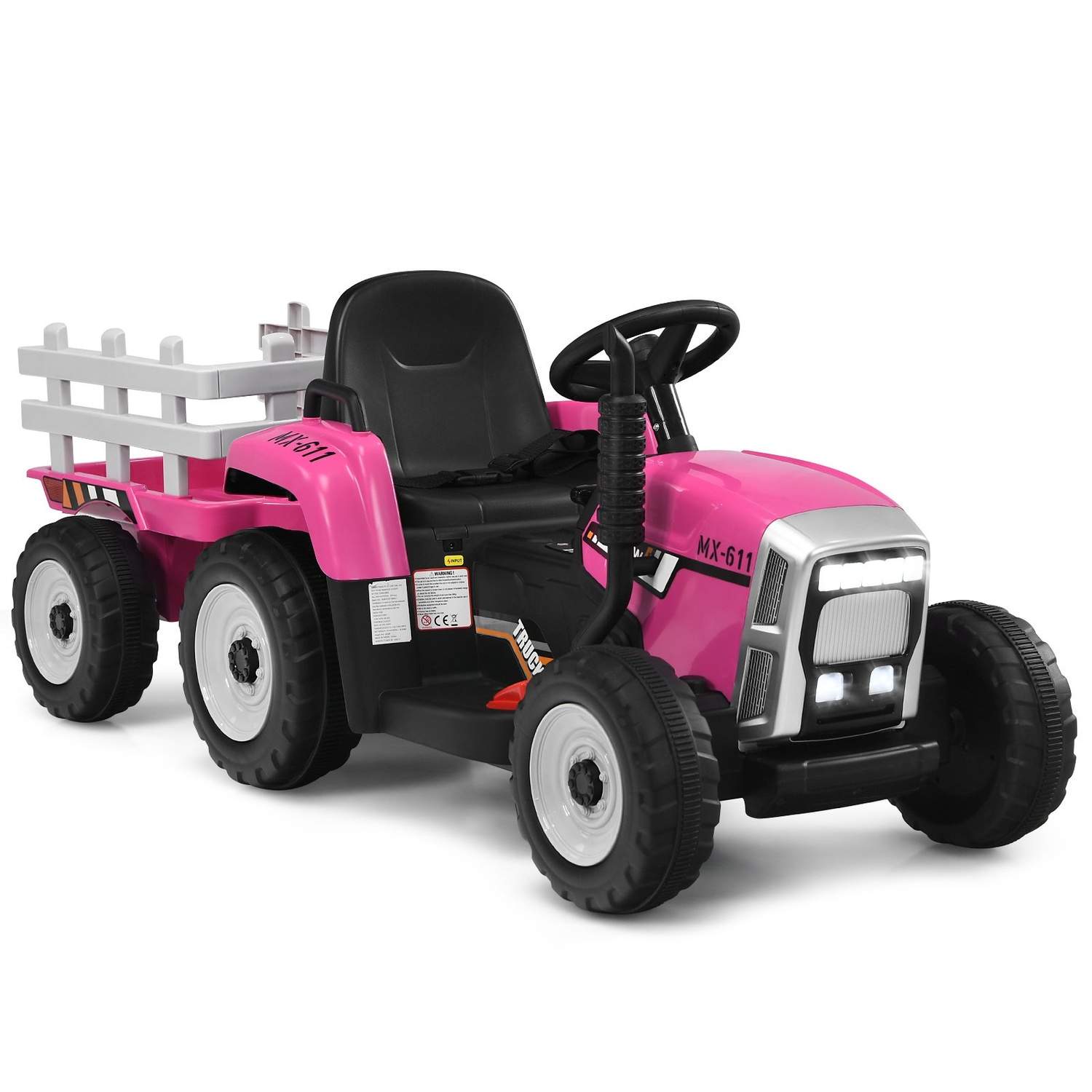 12V Kids ride-on traktor med trailer – Pink, fjernbetjening