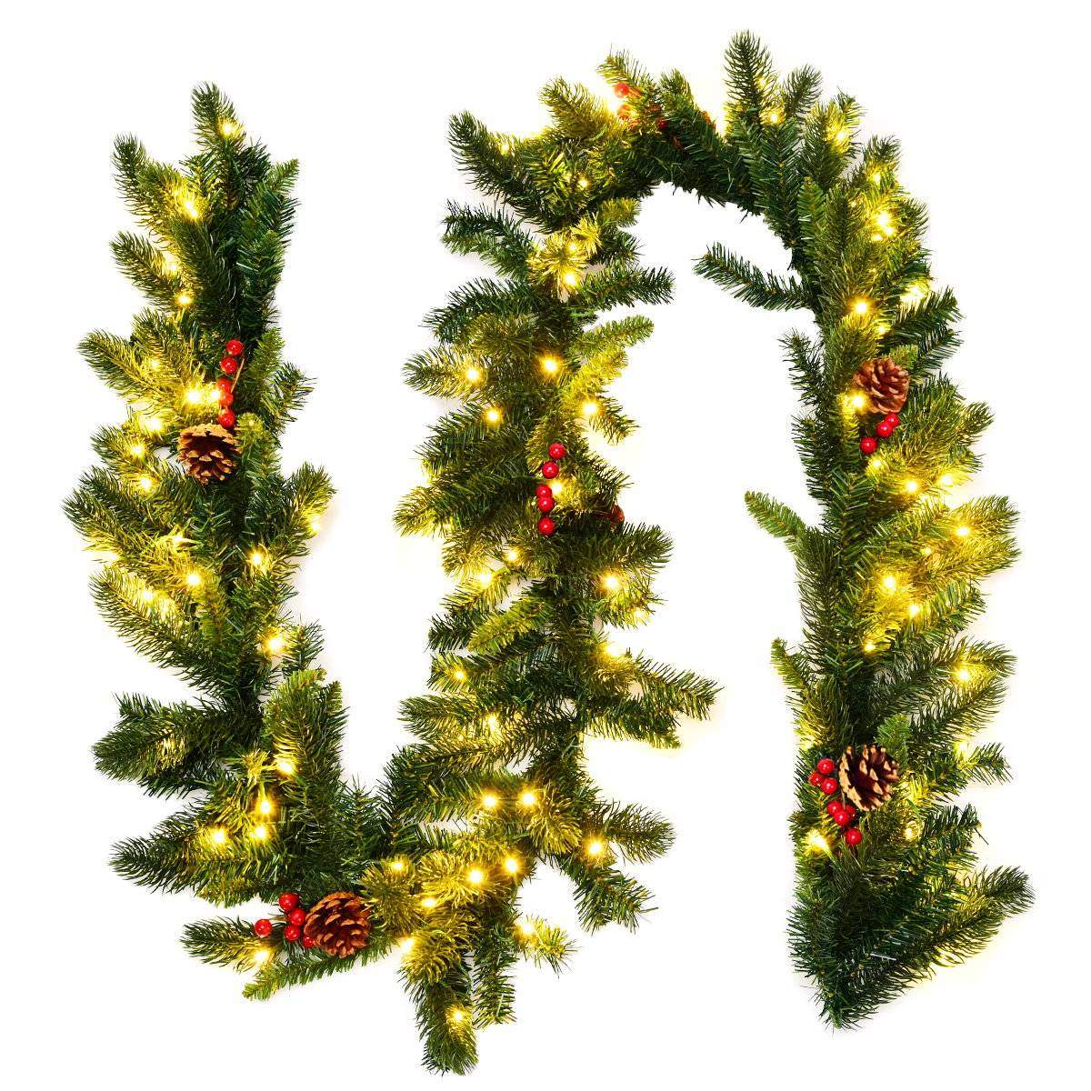 270 cm Oplyst juleguirlande med LED-lys – Grøn Fyr