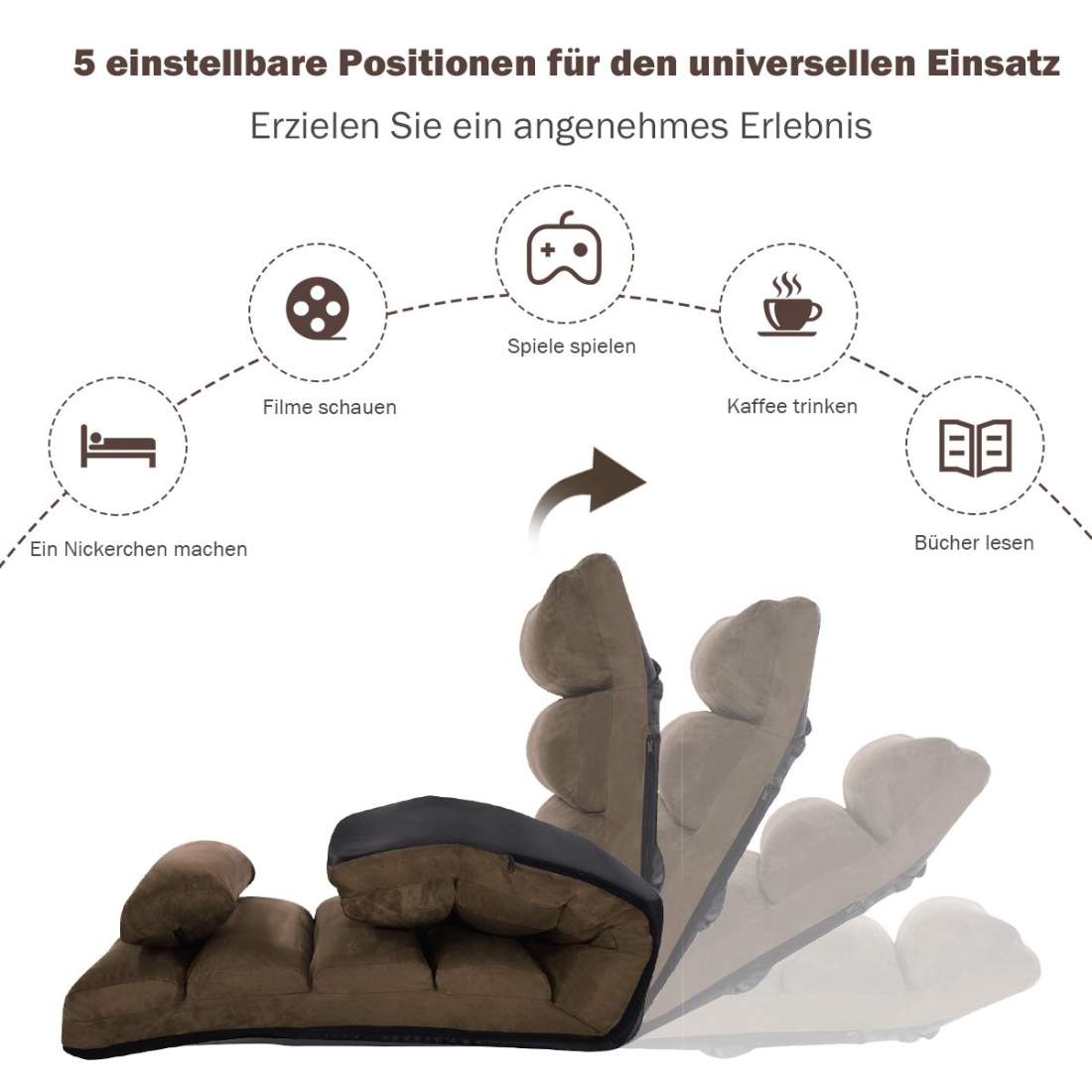 Fällbar golvstol med justerbart ryggstöd – Brun, 175 x 55 cm | Hem & Hobby | Pryloteket