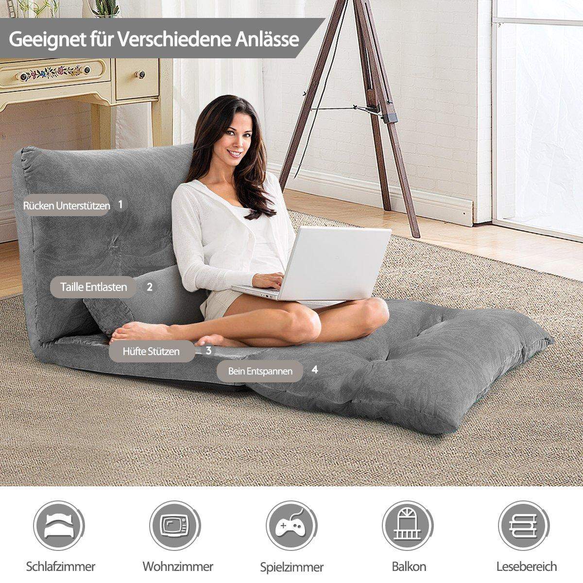 Justerbar golvsoffa – 6 positioner, 178x98x18 cm, grå | Hem & Hobby | Pryloteket