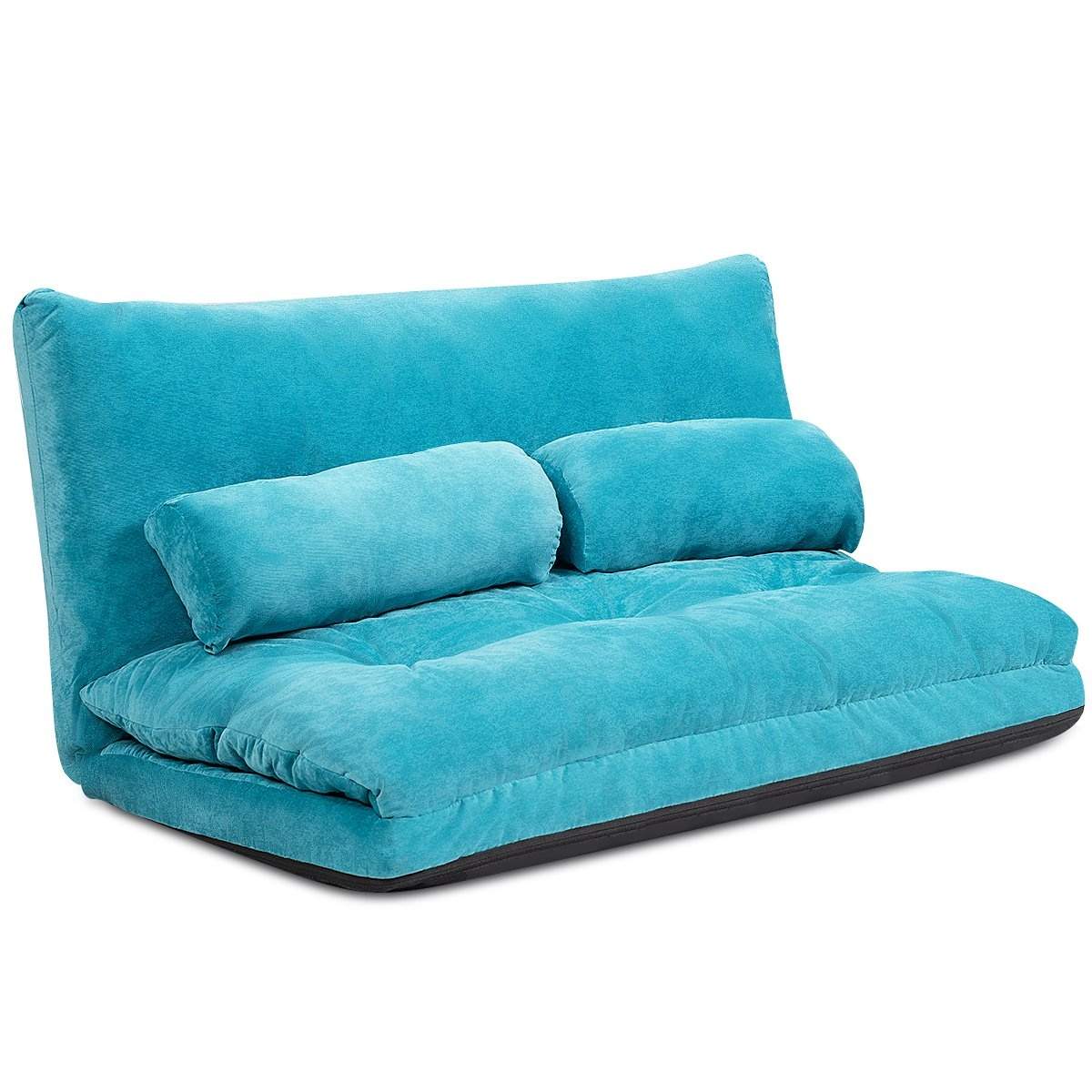 Justerbar gulvsofa med hynder – Blå, 180 x 98 cm