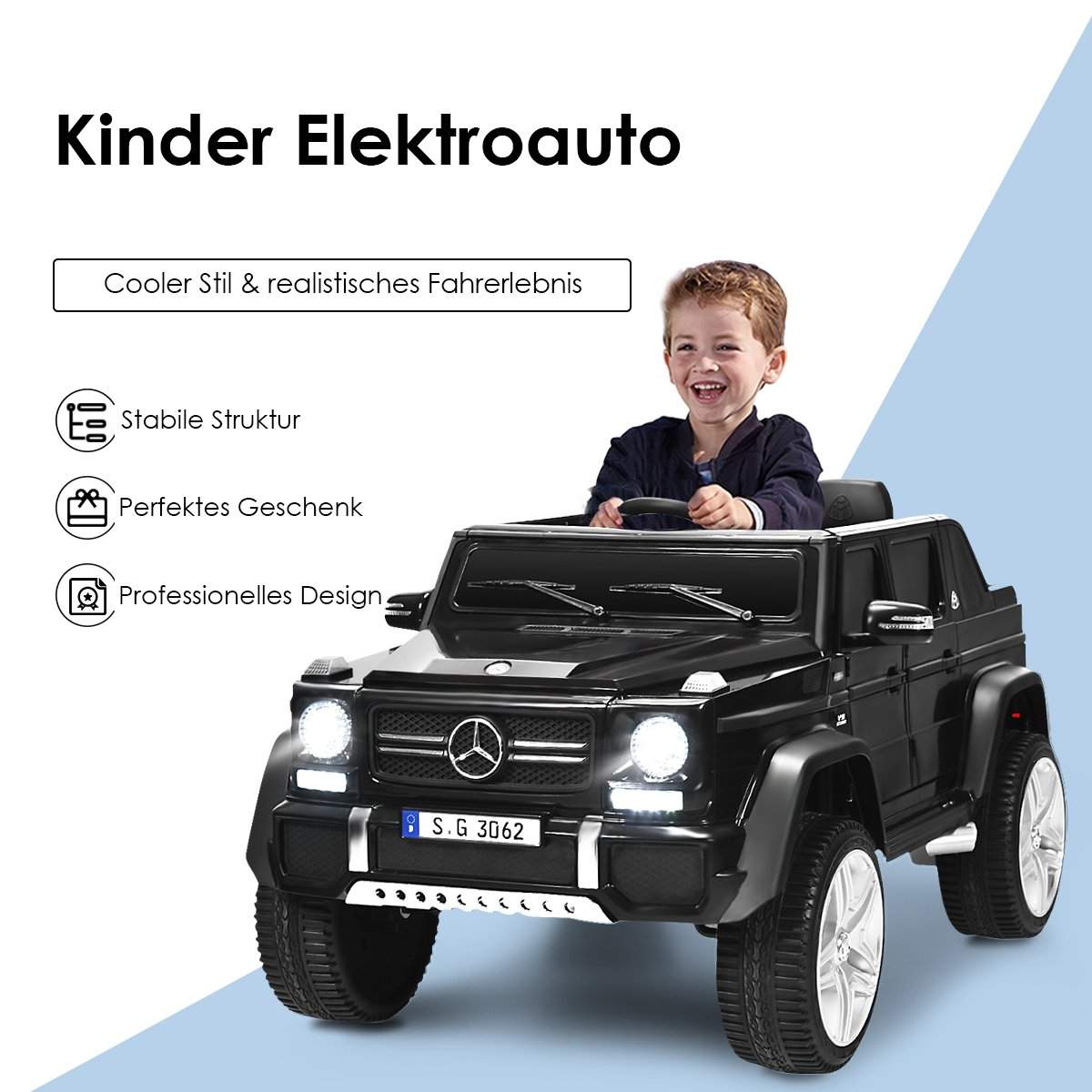 12V Kids ride-on bil med fjernbetjening, musik og LED-lys