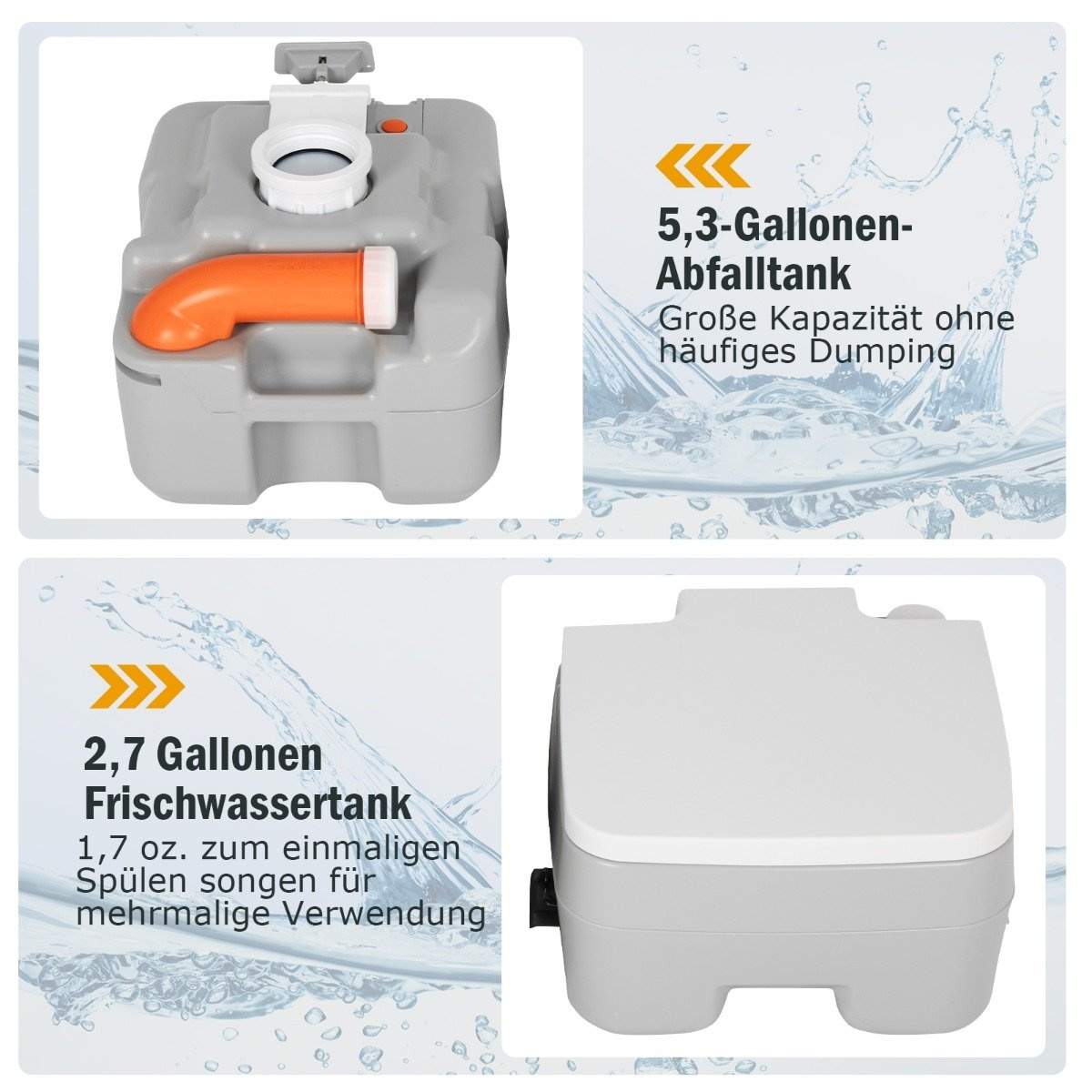 Bærbart campingtoilet – 10 l ferskvand, lækagetæt, 200 kg kapacitet