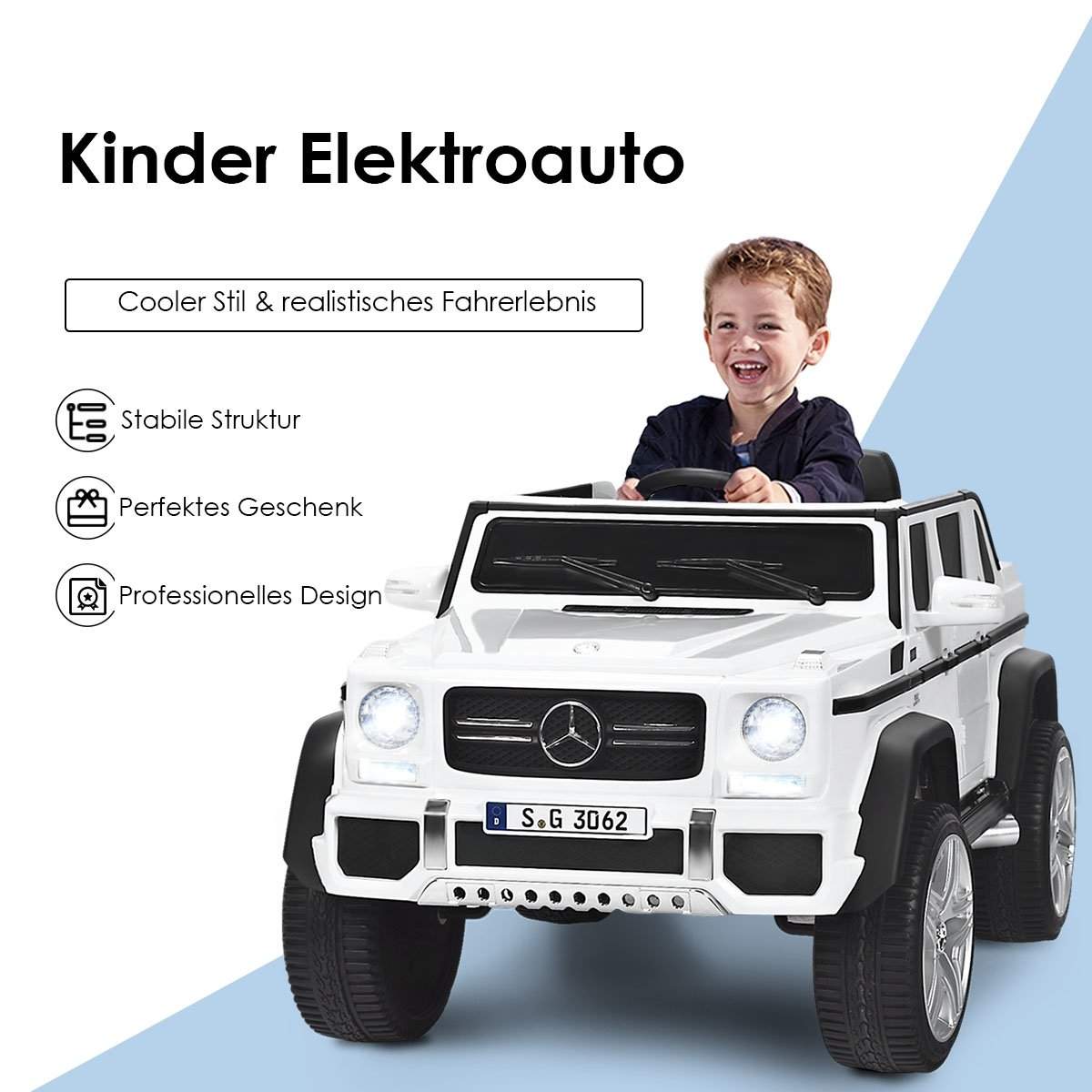 12V Kids ride-on bil med fjernbetjening, musik og LED-lys