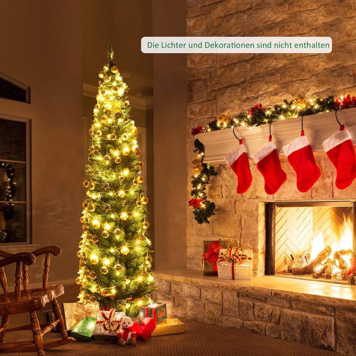 Slankt, blyantformet PVC-juletræ – 210 cm, grønt