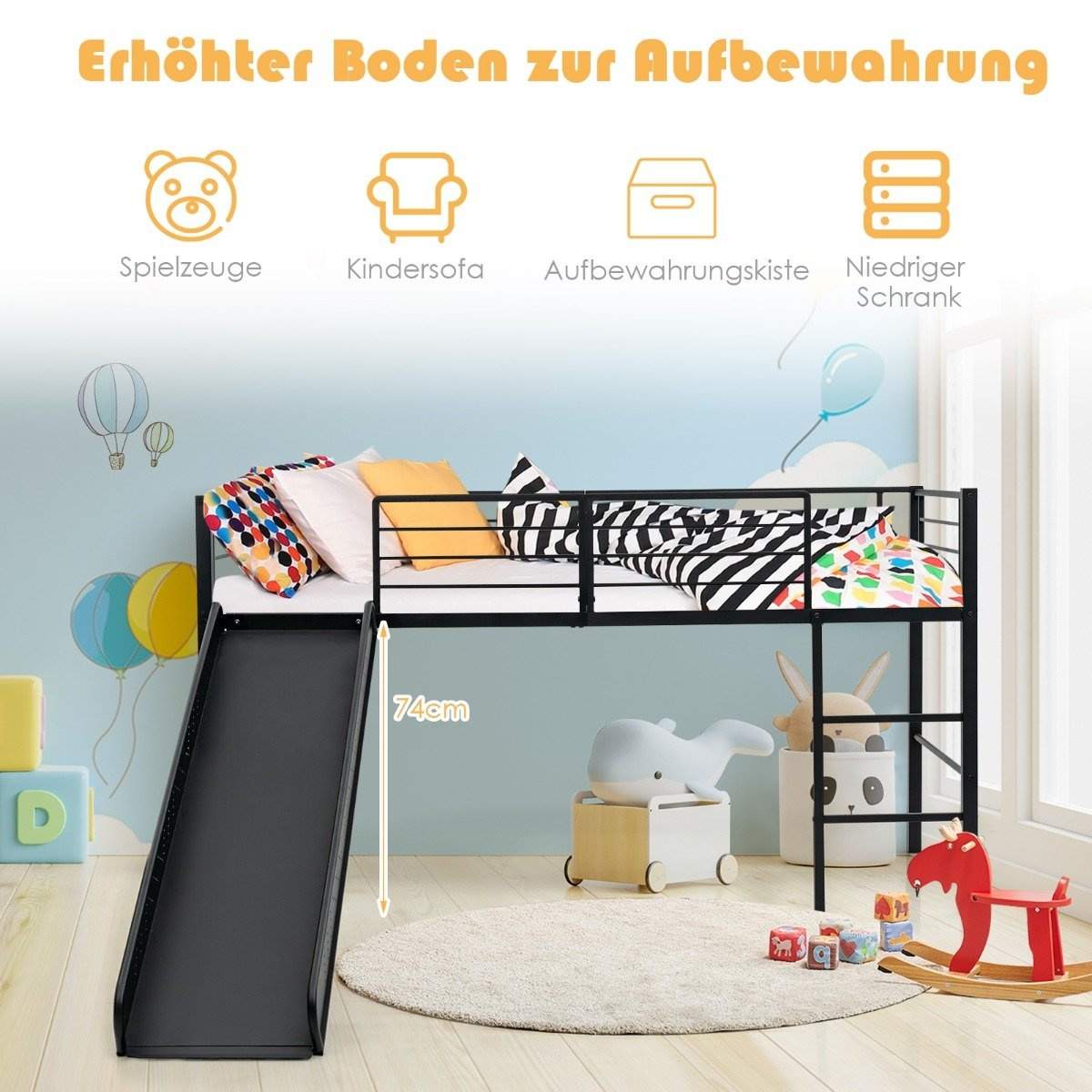 Loftsäng för barn med rutschkana och stege – robust stålram | Hem & Hobby | Pryloteket