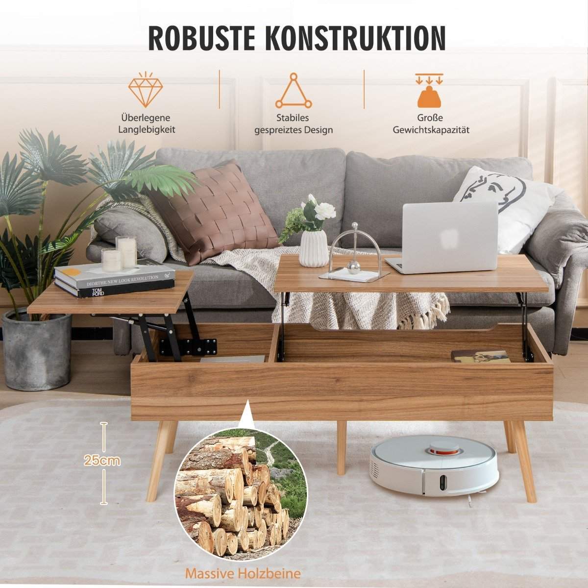 Lift-top sofabord med opbevaring – Brun, 120x49x42 cm