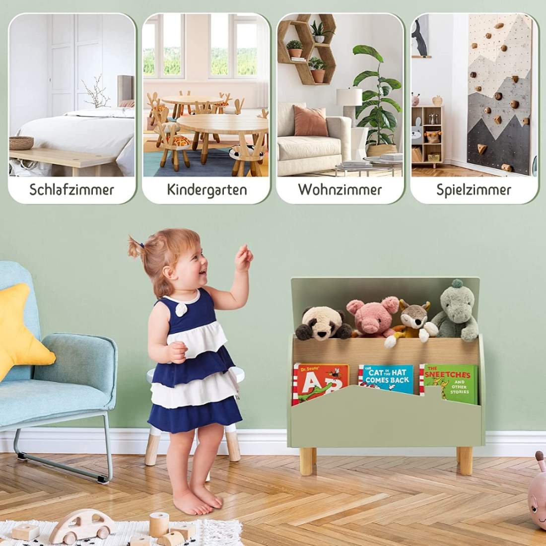 Träleksaksförvaringslåda med hylla – grön, säker och hållbar | Hem & Hobby | Pryloteket