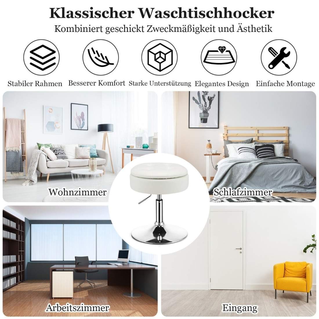 Roterande sminkpall med förvaring – justerbar höjd, konstläder | Hem & Hobby | Pryloteket