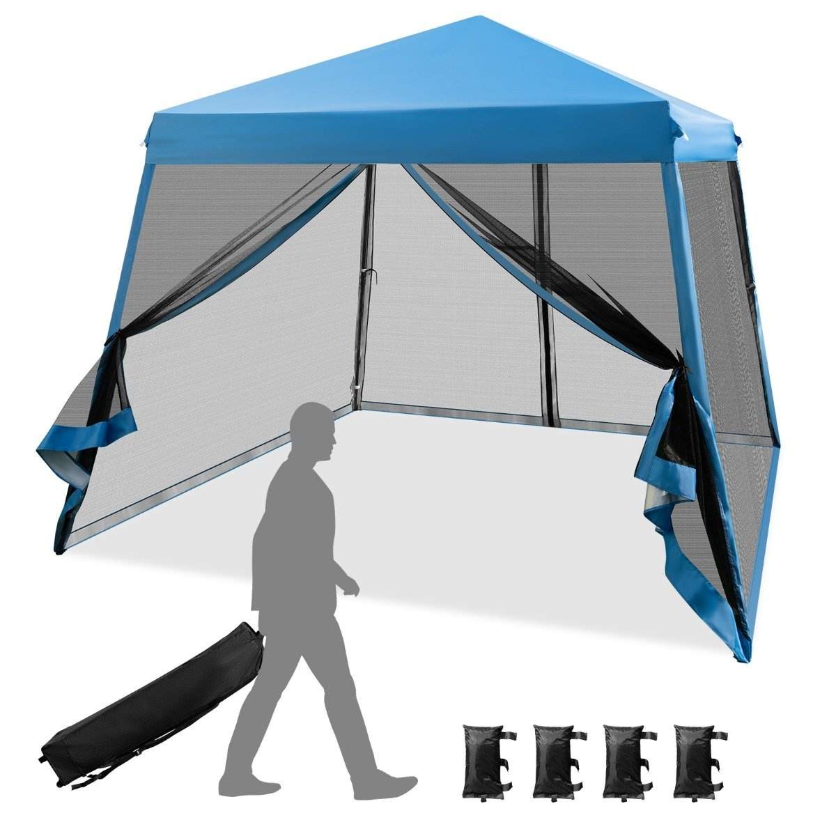 Pop-up baldakintelt med mesh sider – 3x3m, blå