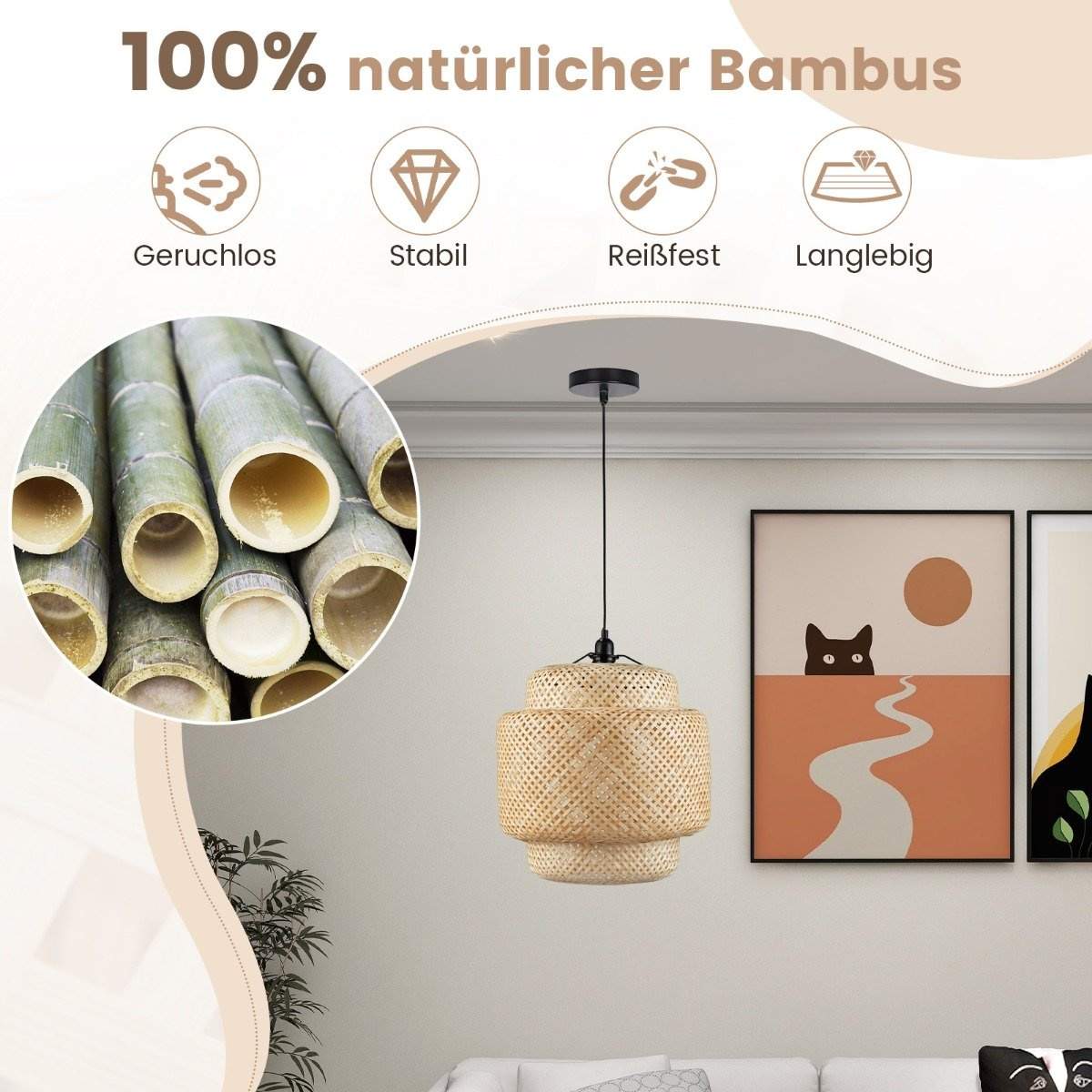 Bambu taklampa – handvävd, justerbar, E27-kompatibel | Hem & Hobby | Pryloteket