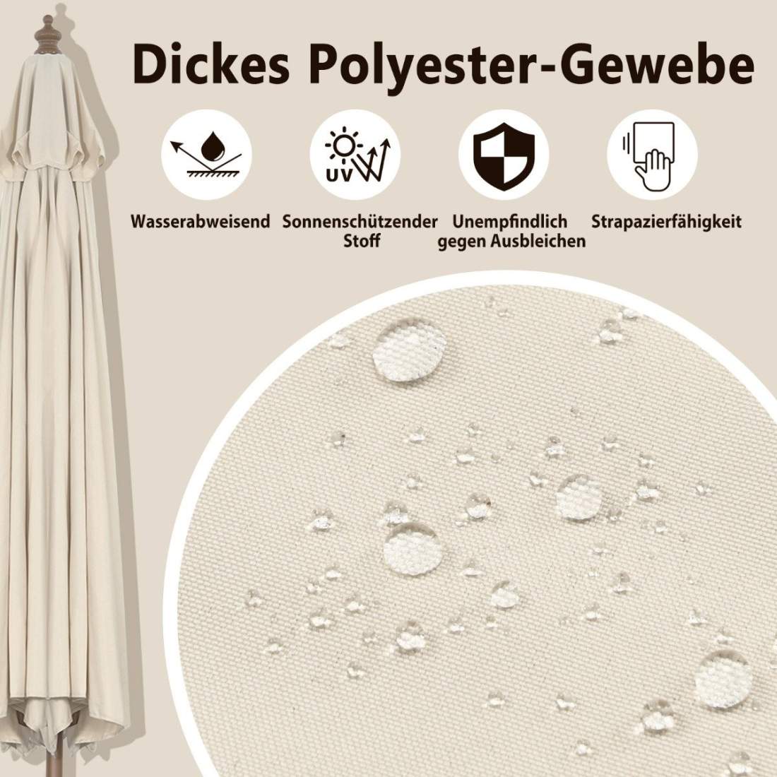 Stort 270 cm träparasoll för uteplats, justerbar lutning, beige | Hem & Hobby | Pryloteket