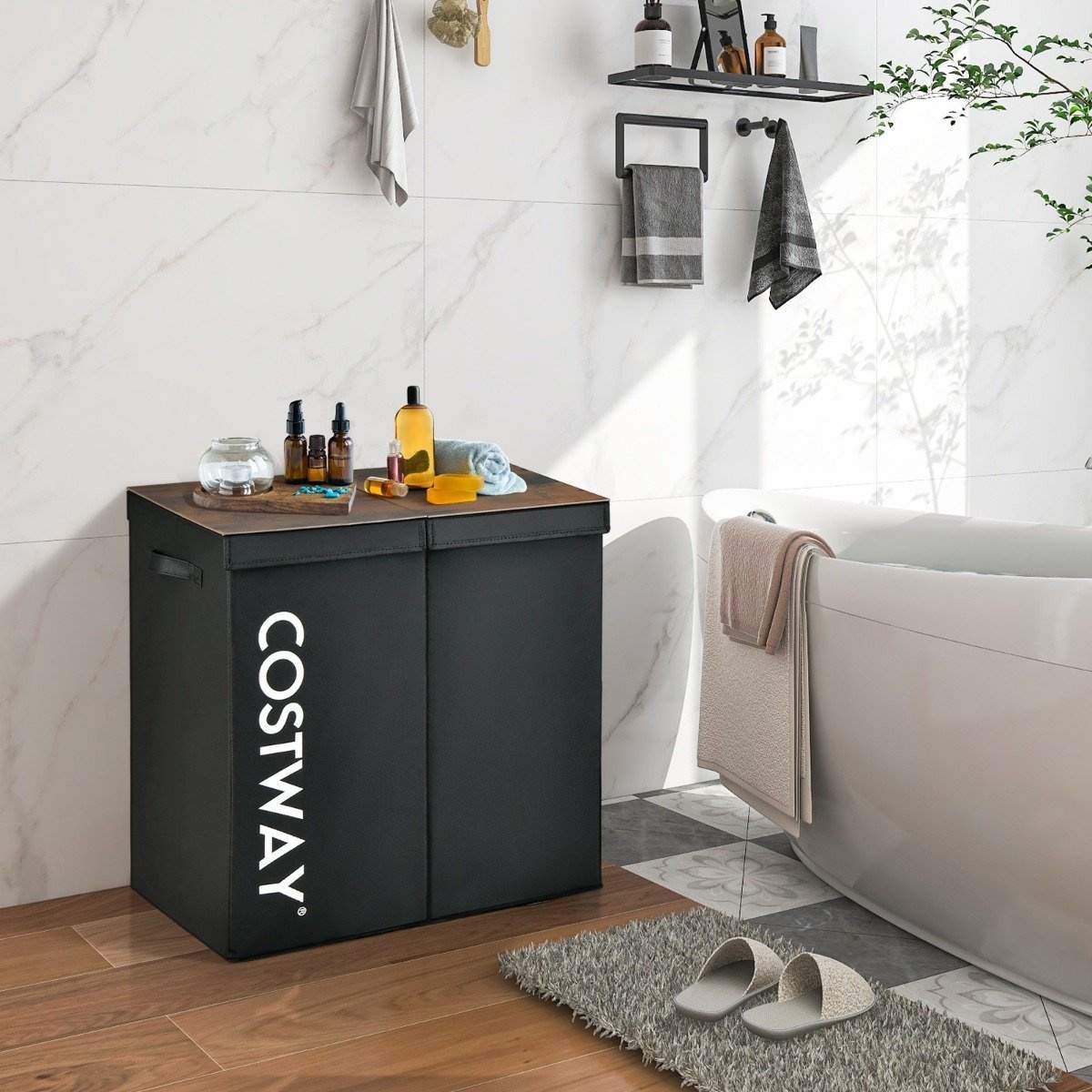 115L to-rums vasketøjskurv med låg og håndtag