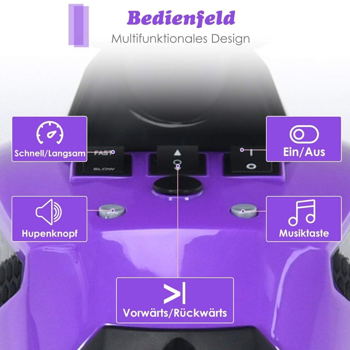 12V Kids Elektrisk Quad med musik, LED-lys – lilla