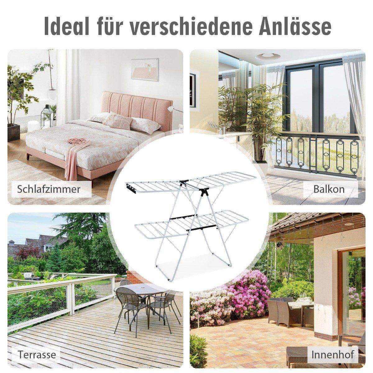 2-kerroksinen taitettava vaatteiden kuivausteline, jossa säädettävät siivet