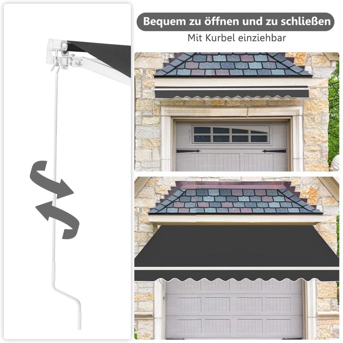 Udtrækkeligt terrassemarkise, aluminiumsramme, 3,6 m x 3 m, grå