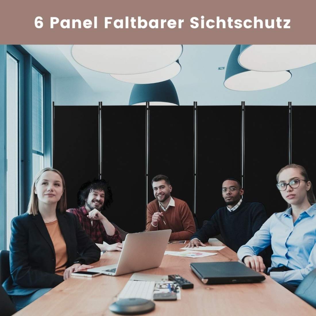 6-panels fällbar rumsavdelare med låsbara hjul – svart | Hem & Hobby | Pryloteket