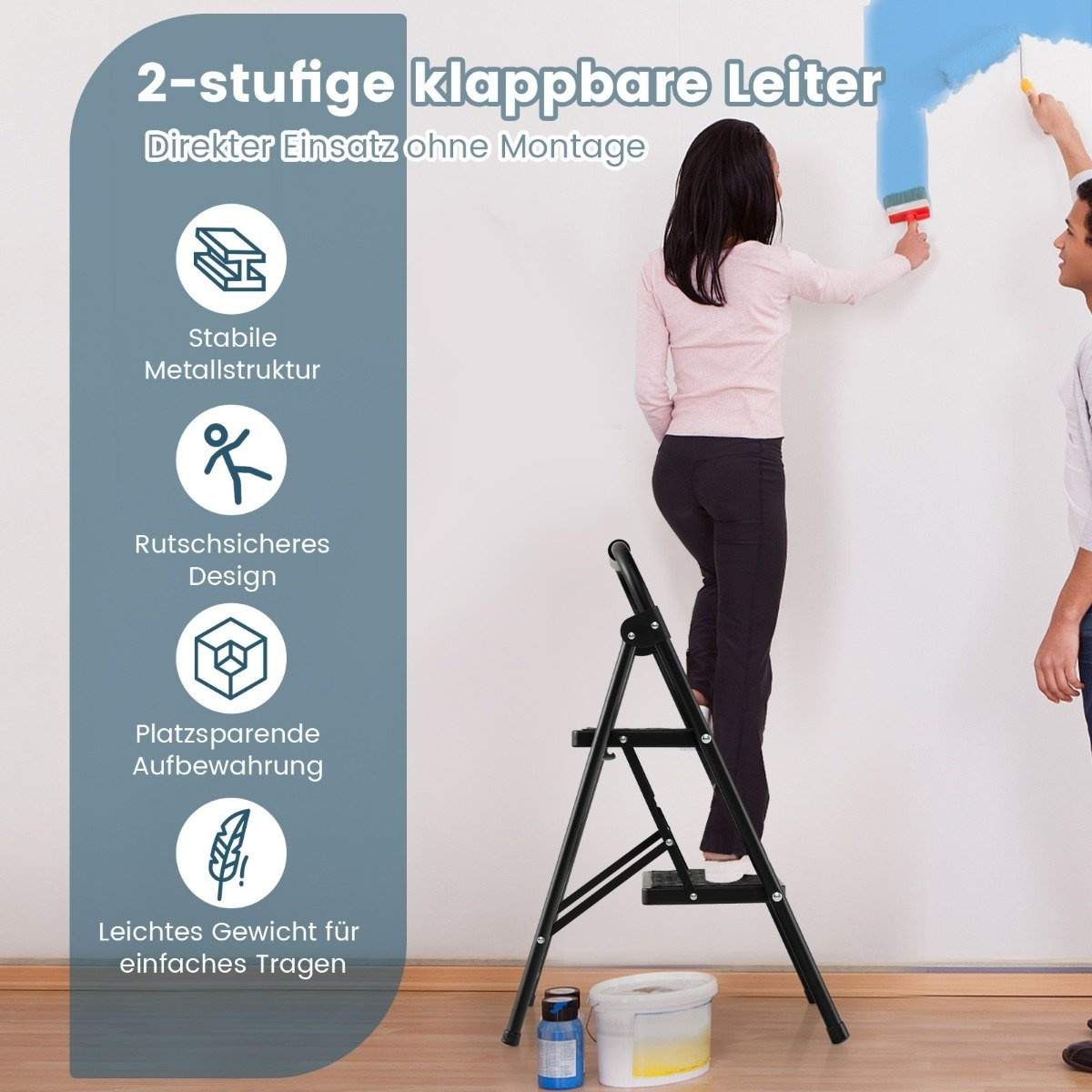 Sammenfoldelig 2-trins stige med polstret håndtag – 265 kg kapacitet