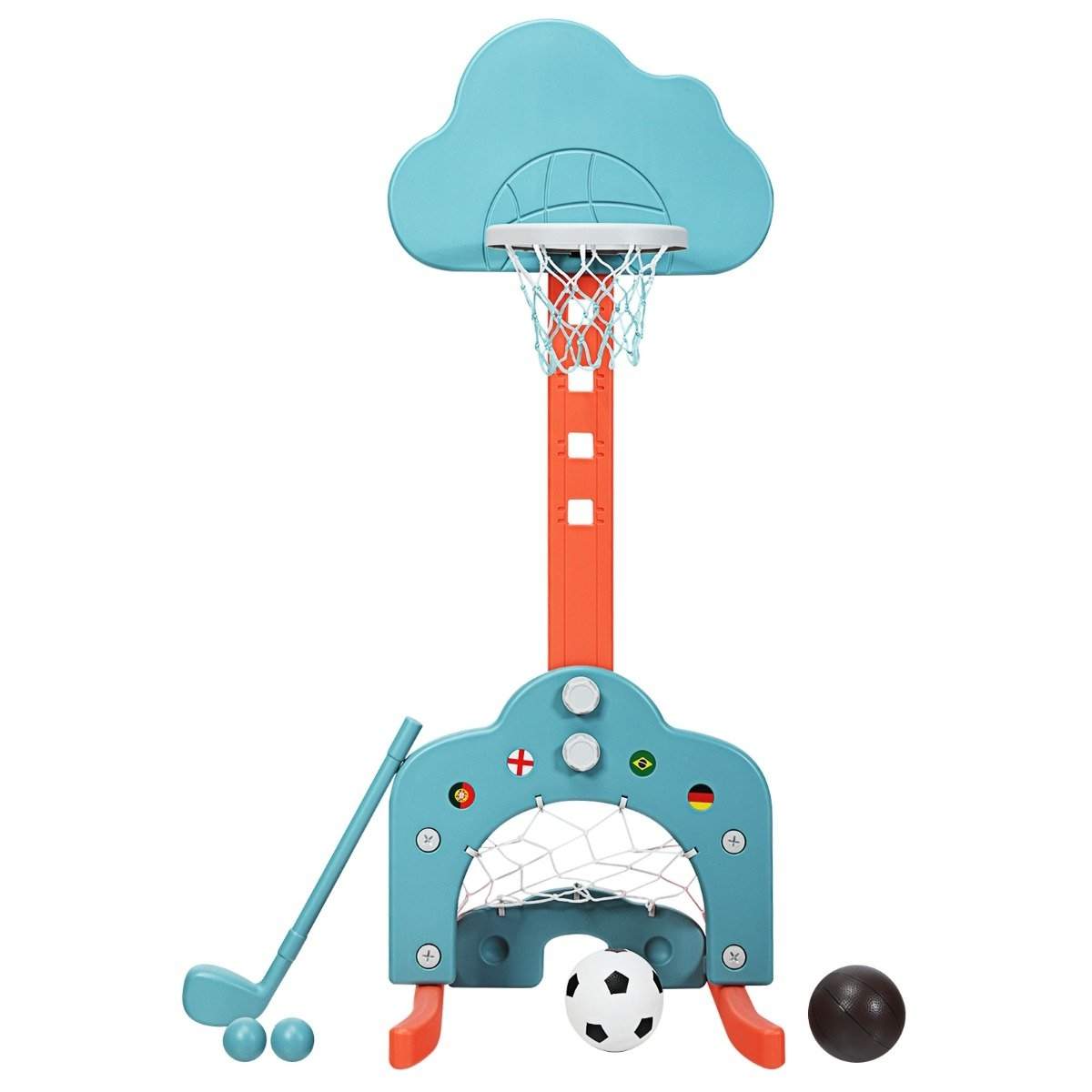 3-i-1 børnesportssæt – justerbar basketball, fodbold, golf