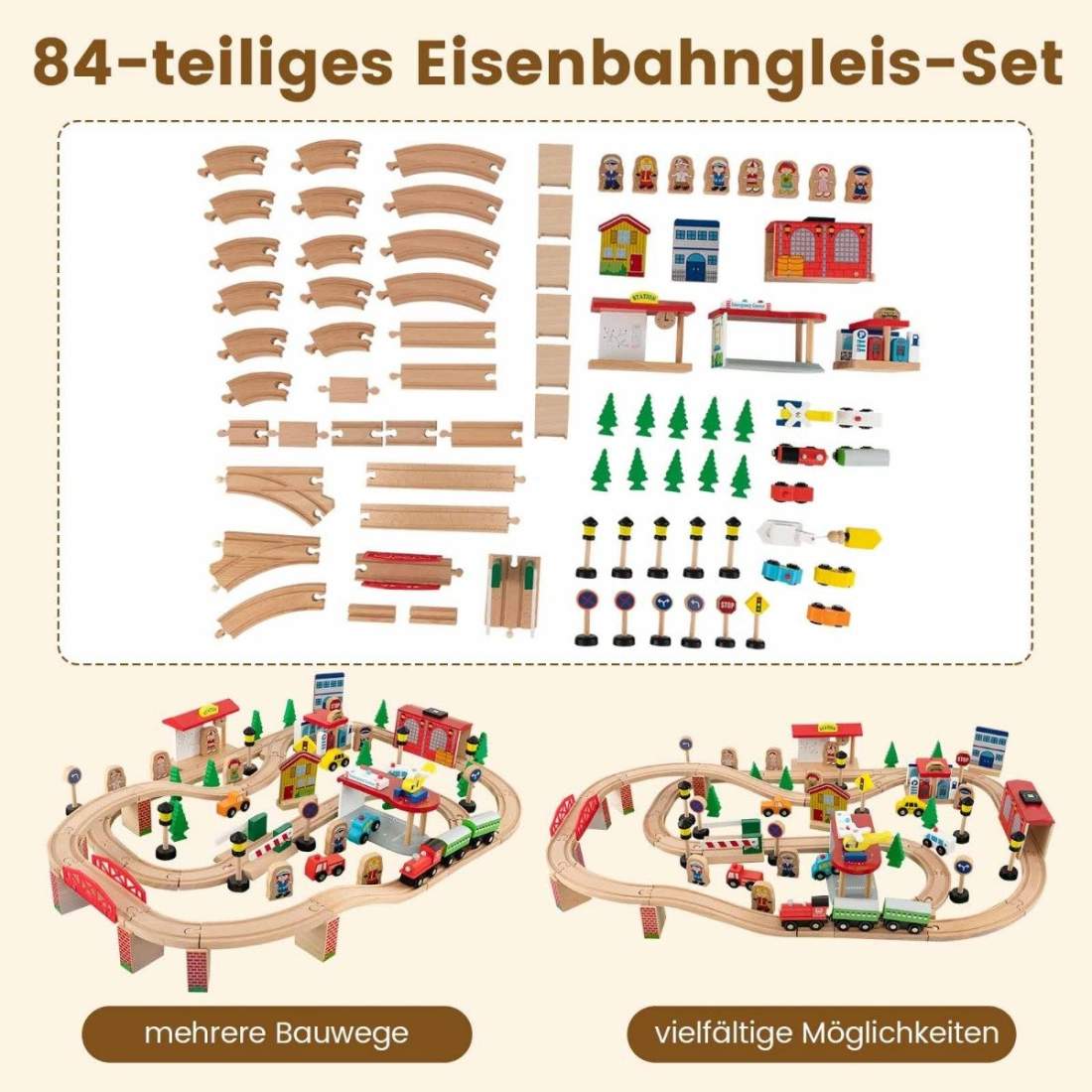 Tågbordsset av trä – vändbart lekbord i 84 delar | Hem & Hobby | Pryloteket