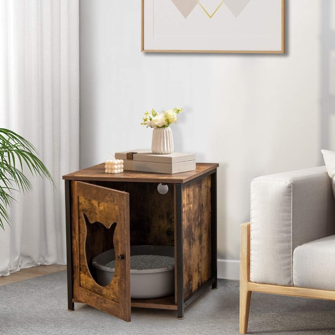 Kattsandskåp i trä med dörr – 3-i-1-design | Hem & Hobby | Pryloteket