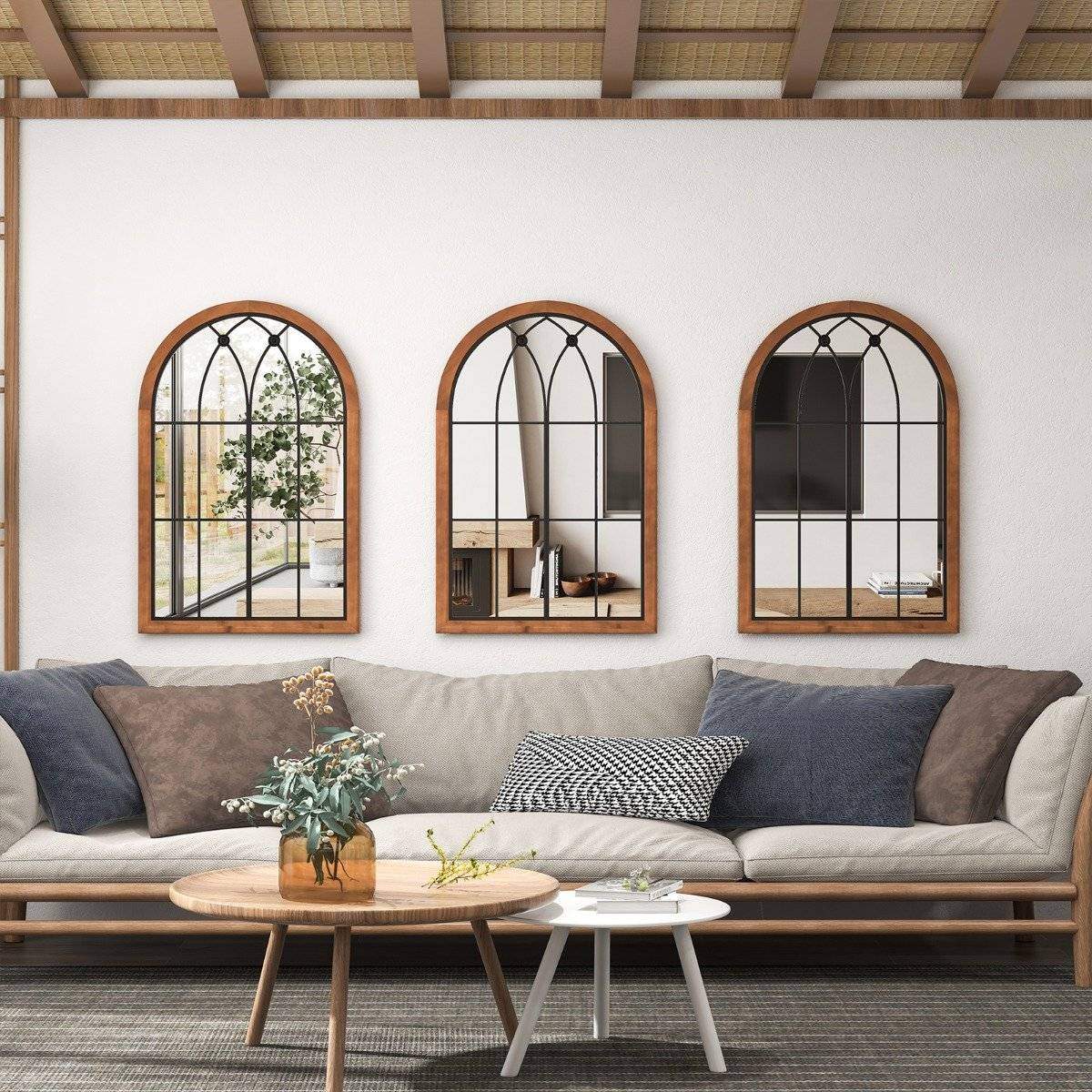 Buet vinduesspejl – 60x90 cm, Cederramme, holdbart design