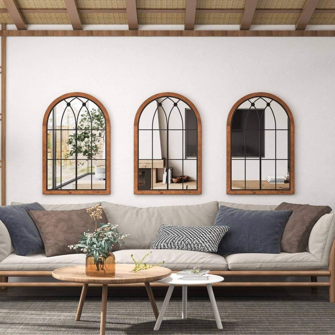 välvd fönsterspegel – 60x90 cm, cederträ, hållbar design | Hem & Hobby | Pryloteket