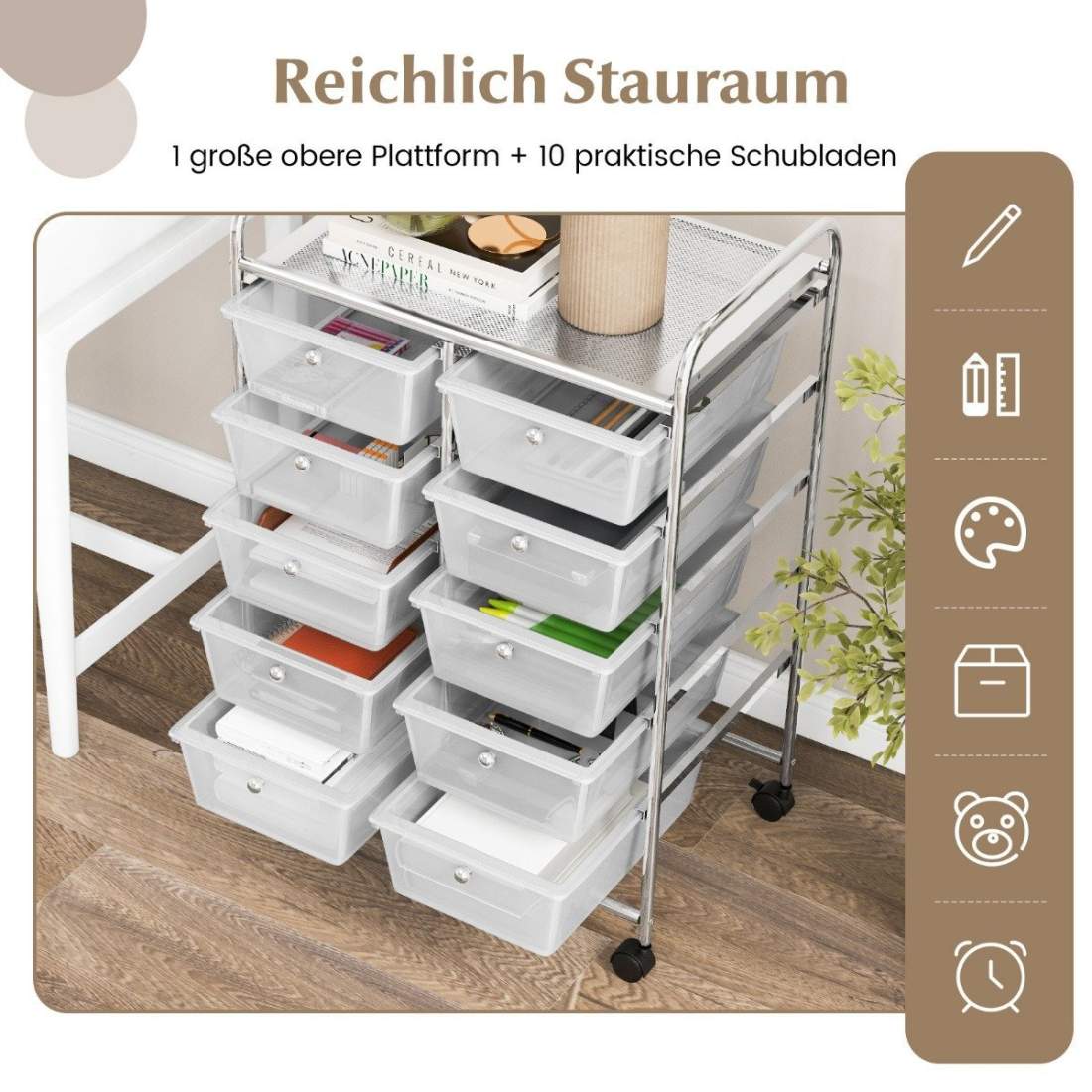 Rullande förvaringsvagn med 10 lådor – Mobile Organizer | Hem & Hobby | Pryloteket