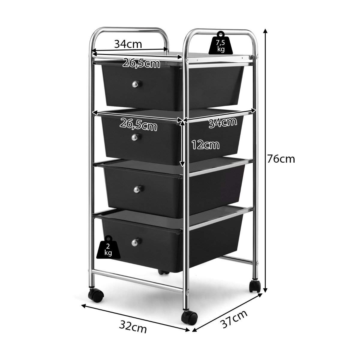 4-lagers rullande förvaringsvagn med metallram – svart | Hem & Hobby | Pryloteket
