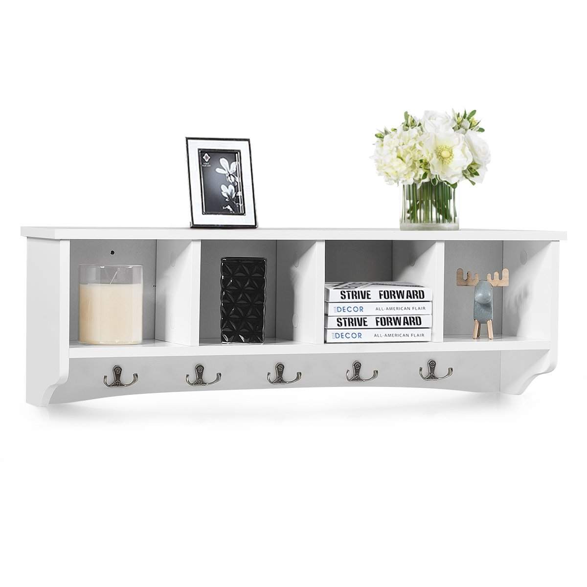 Väggmonterat entréskåp med 4 hyllor och 5 krokar | Hem & Hobby | Pryloteket