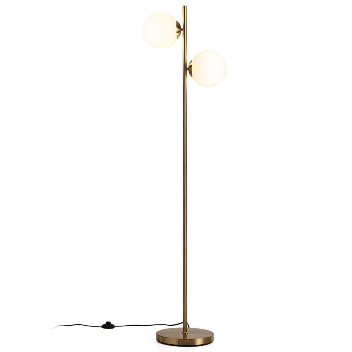 Gulvlampe med 2 lys mælkeglas – varme LED-pærer og fodkontakt