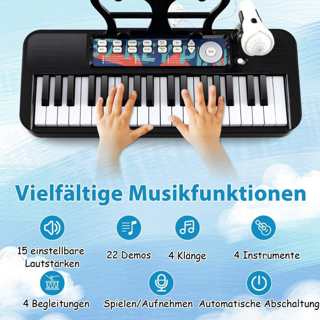 Barntangentbord med 37 tangenter med pall och mikrofon – svart | Hem & Hobby | Pryloteket