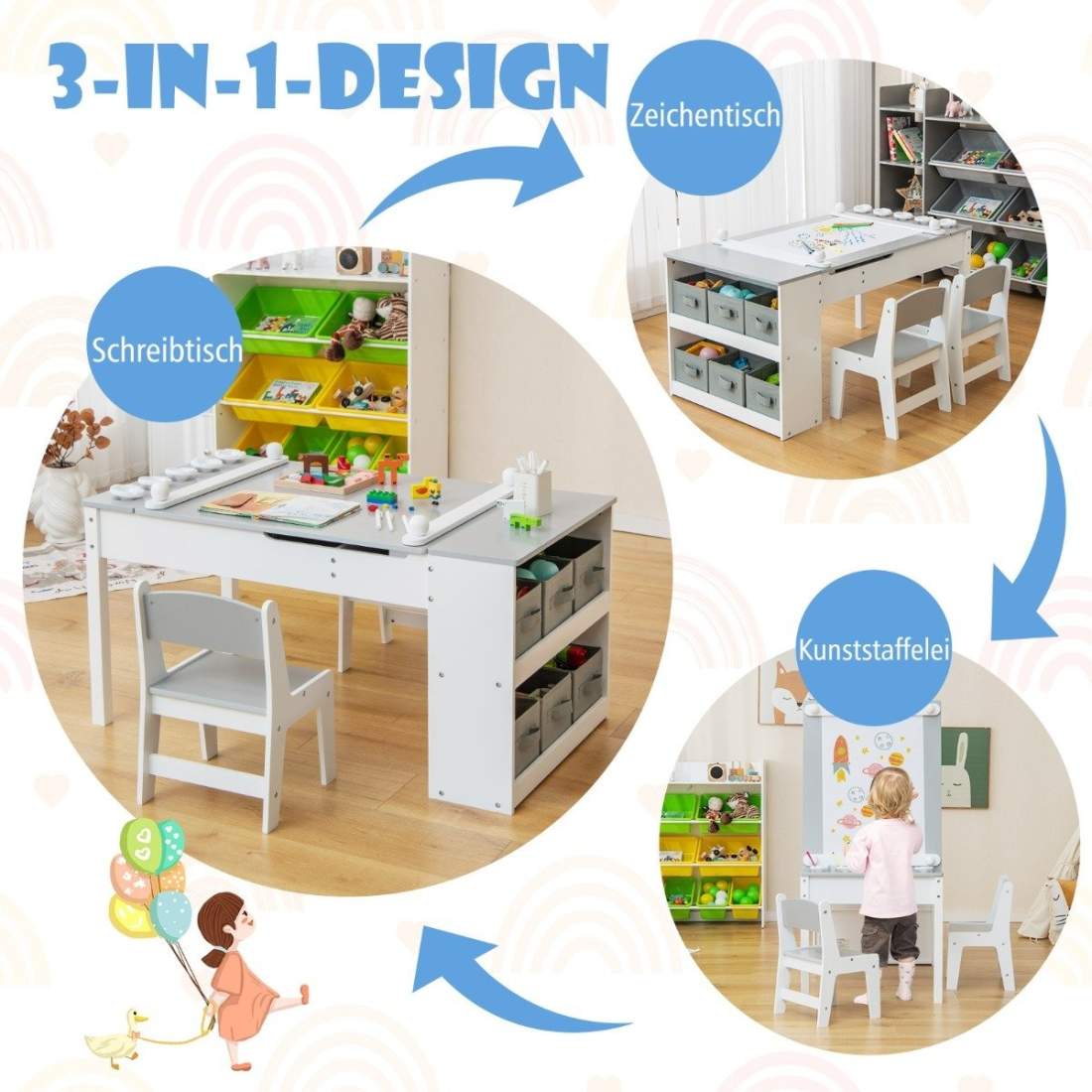 Barns 3-i-1 aktivitetsbord och staffli med förvaringsfack | Hem & Hobby | Pryloteket