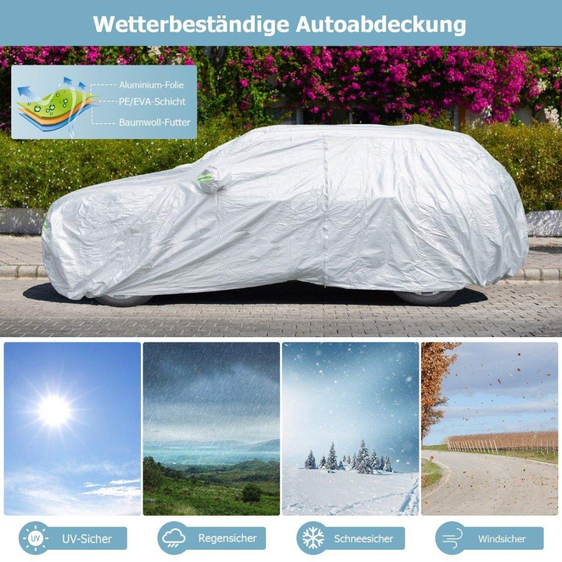 Väderbeständig bilkåpa med dragkedja – 483 x 191 x 153 cm | Hem & Hobby | Pryloteket