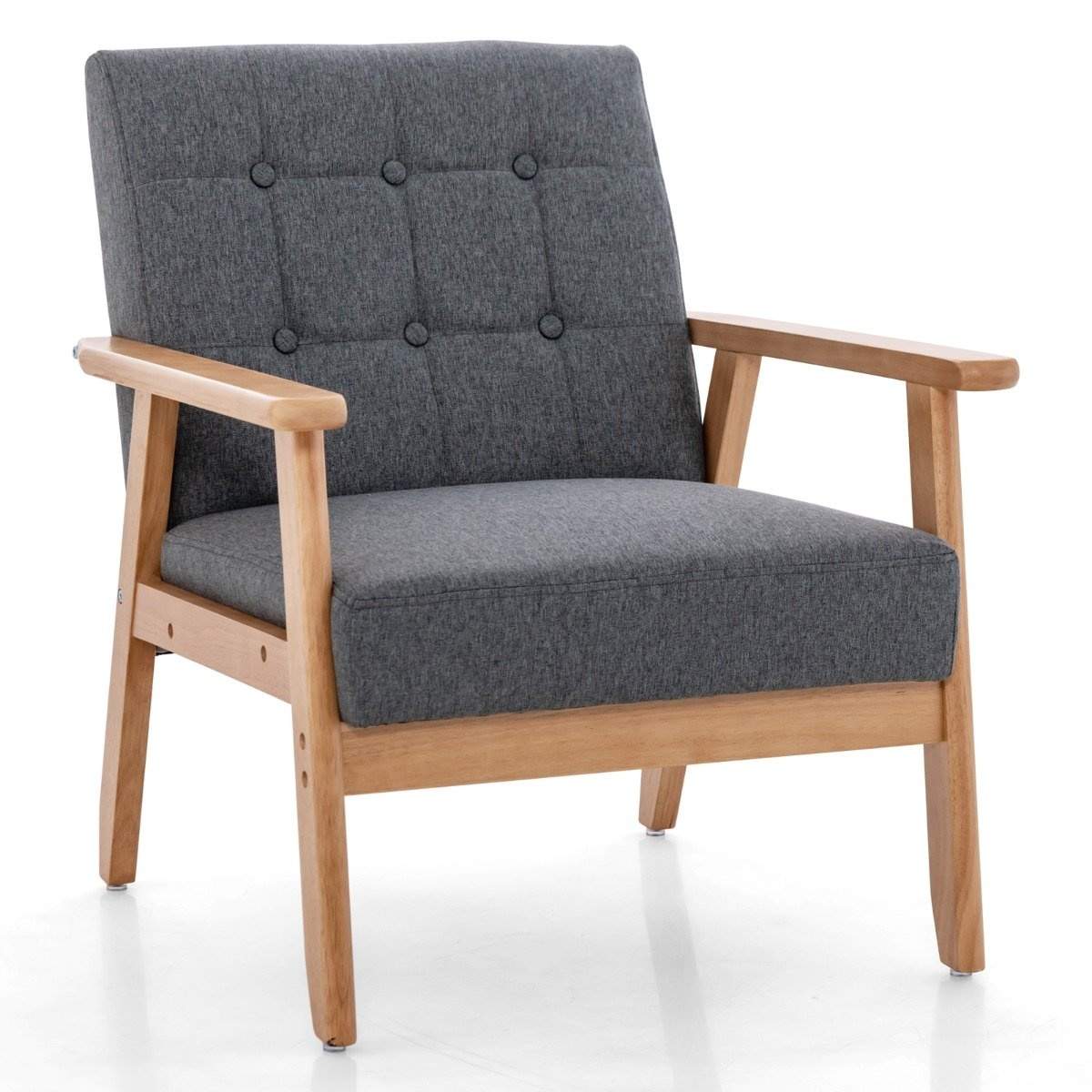 Mid-Century moderne linned accent stol – tuftet knap, ergonomisk design
