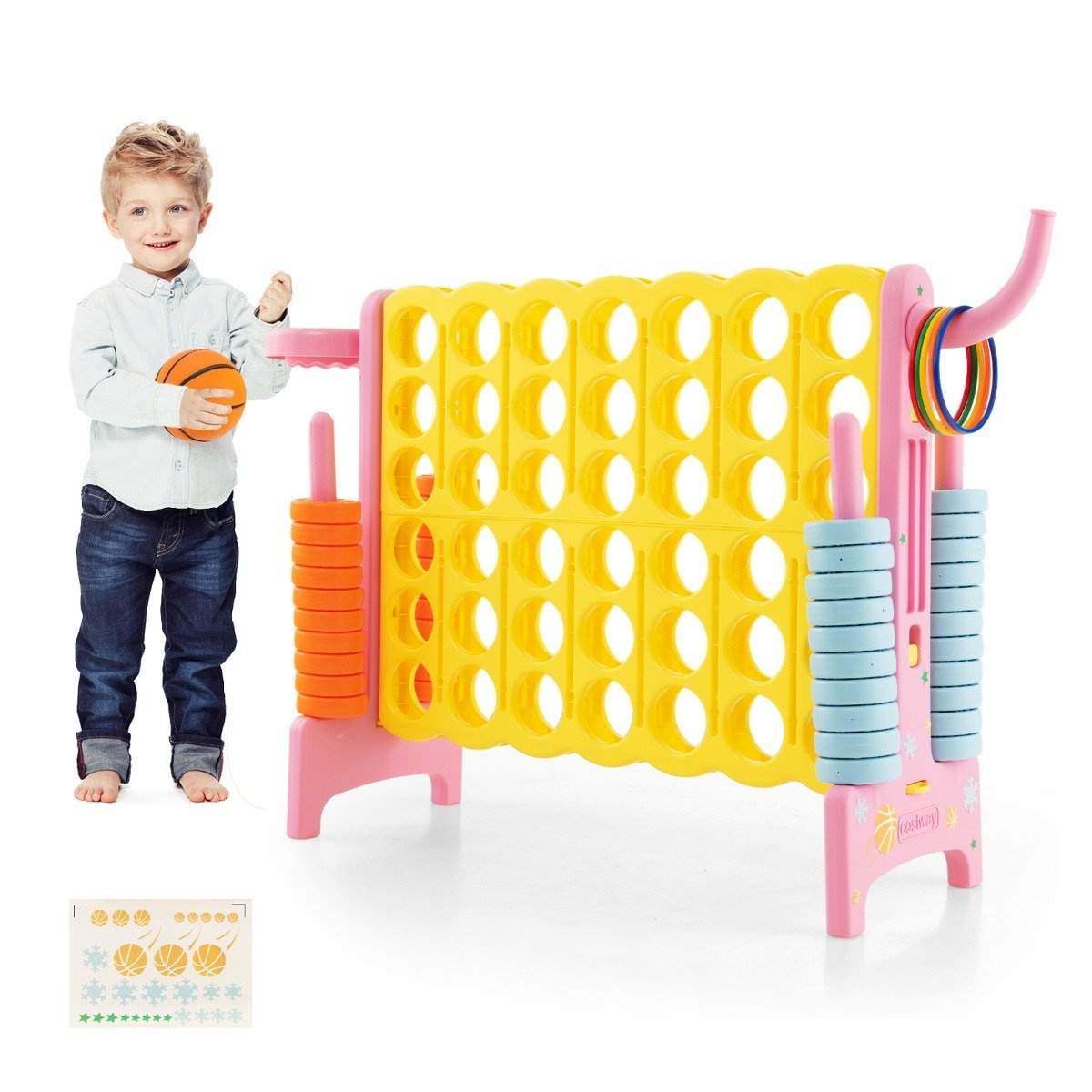 Gigantisk 4-i-rad-spelset med basketbåge – rosa | Hem & Hobby | Pryloteket