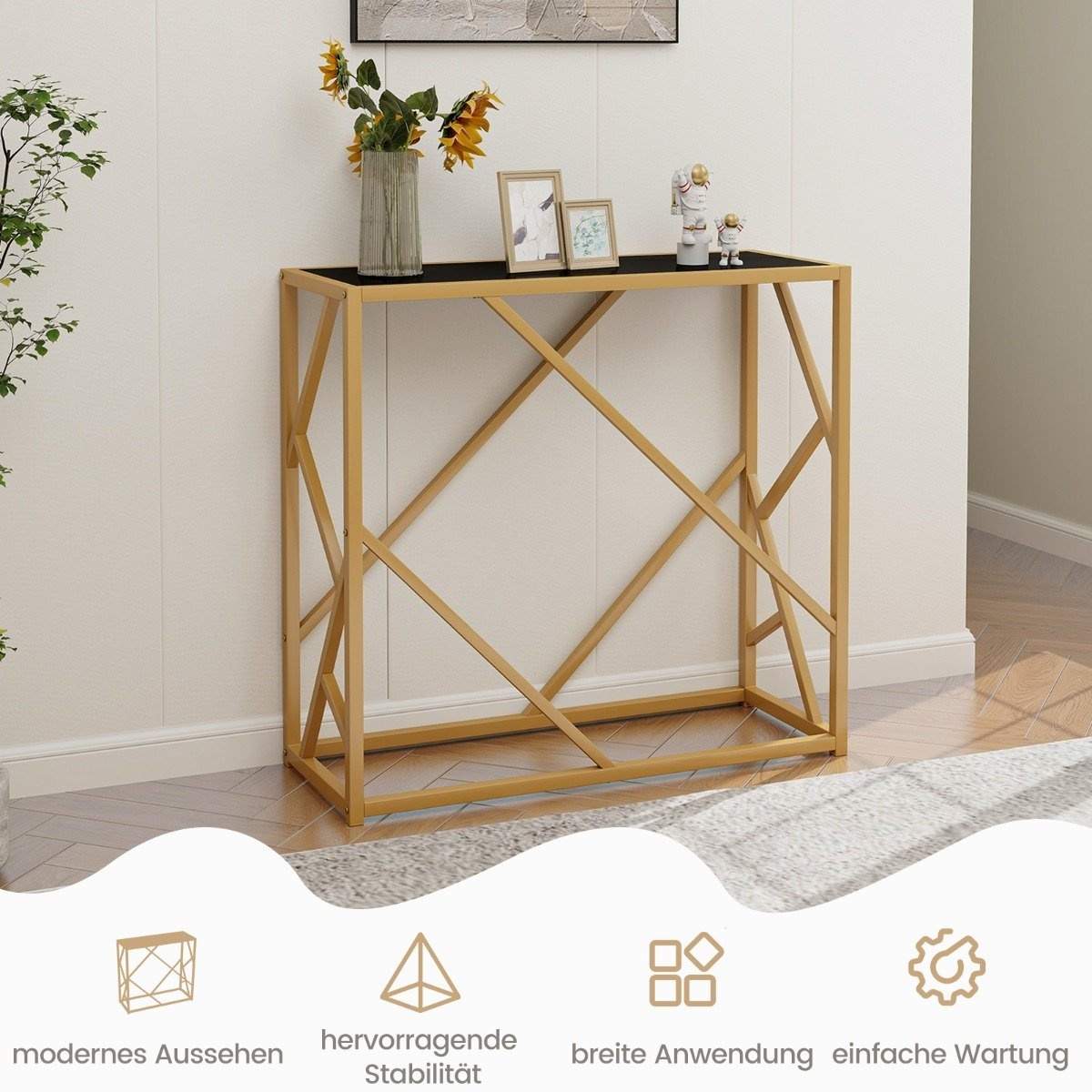 Konsolbord – Svart glasskiva, guldram, 80 cm | Hem & Hobby | Pryloteket