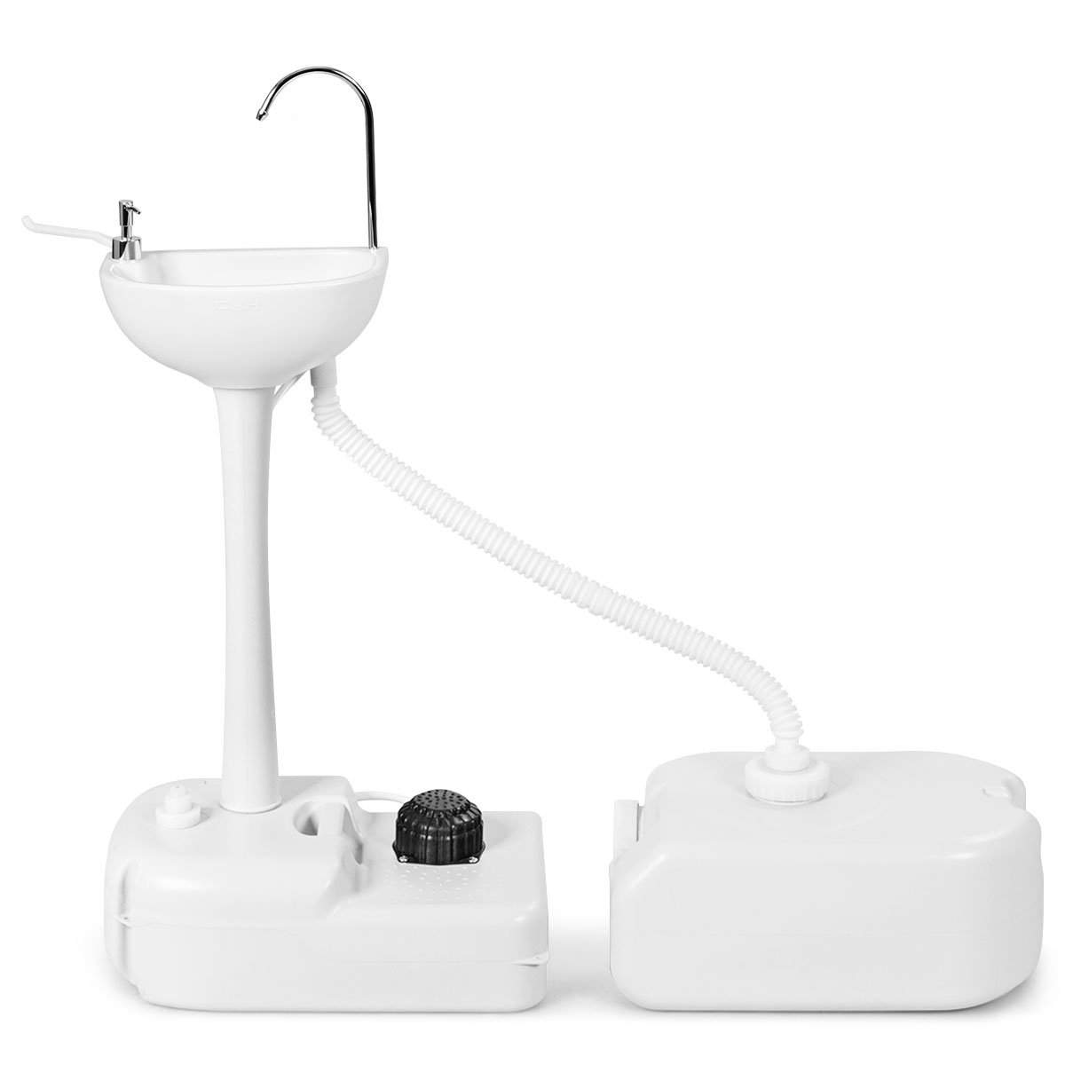 Bærbar campingvask med 17L tank, hjul og fodpumpe