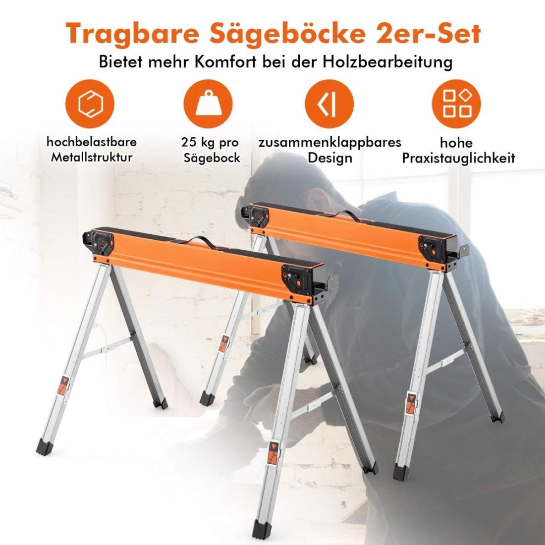 Folding Sawhorse Set – Bärbar, 500 kg kapacitet, metall | Hem & Hobby | Pryloteket