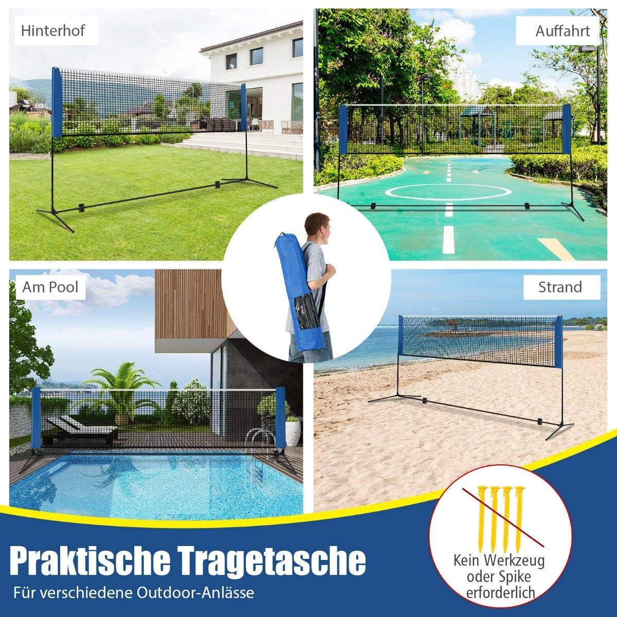 Justerbart badmintonnetsæt – Bærbart, let opsætning, inkluderer fjerbolde