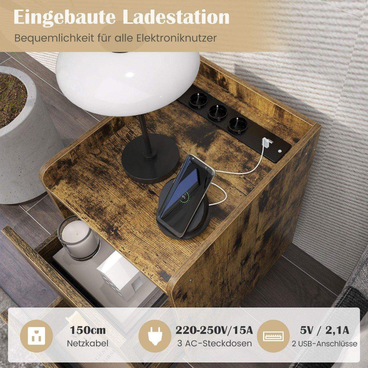Nattduksbord med laddstation – 2 lådor, USB-portar | Hem & Hobby | Pryloteket