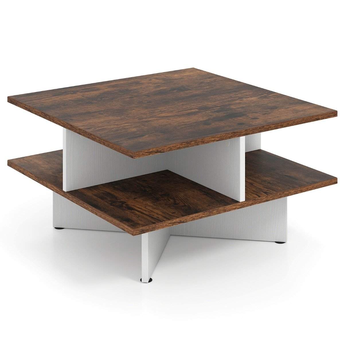 Firkantet sofabord i træ med opbevaring – rustik brun