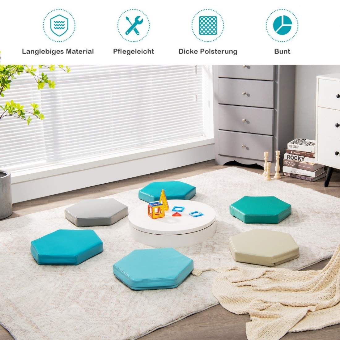 Hexagon golvkuddar för barn, 6 st – färgglada och bärbara | Hem & Hobby | Pryloteket