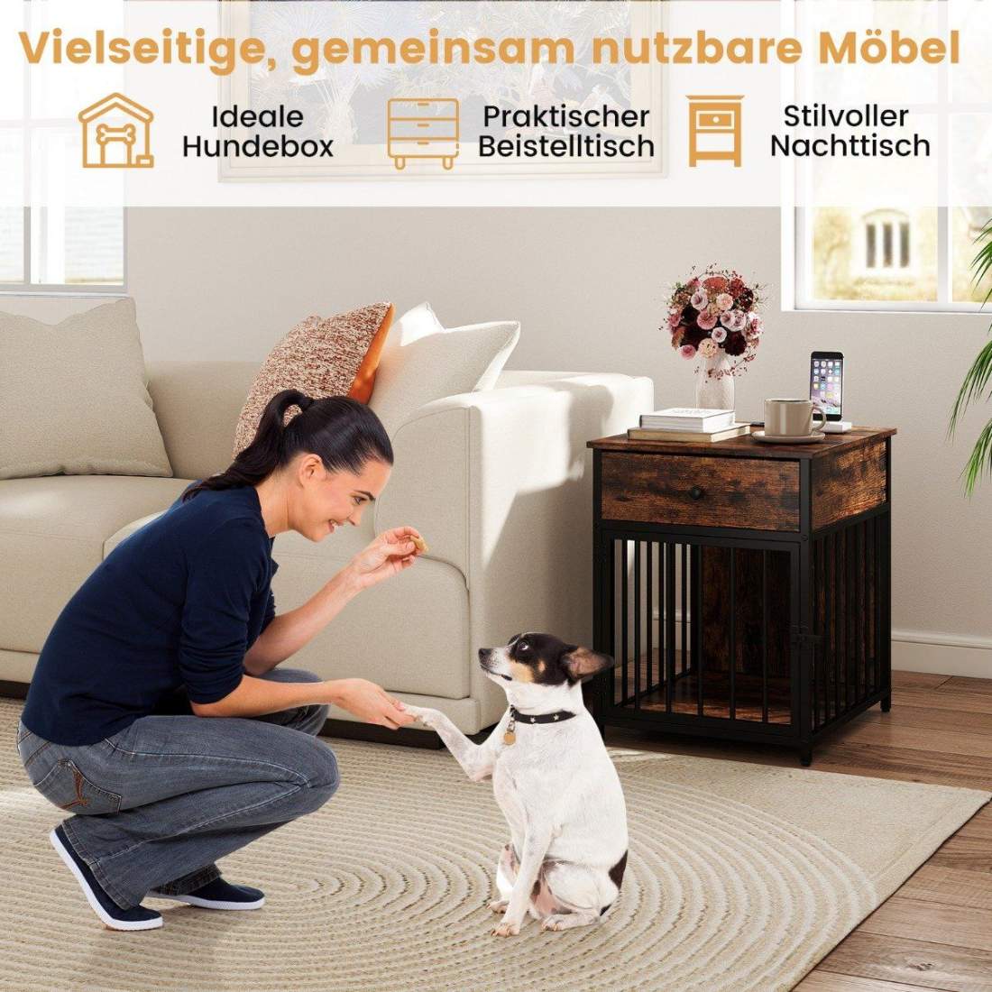 Hundbursmöbler med laddstation och låda – brun | Hem & Hobby | Pryloteket