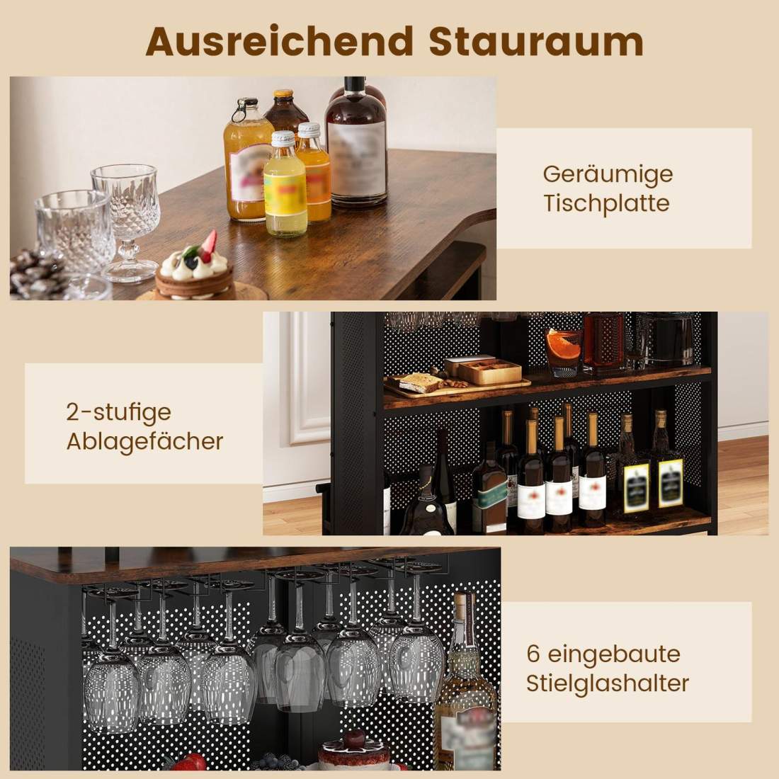 Hemma Barbord med förvaring – Metallstomme, 120x50x106,5 cm | Hem & Hobby | Pryloteket