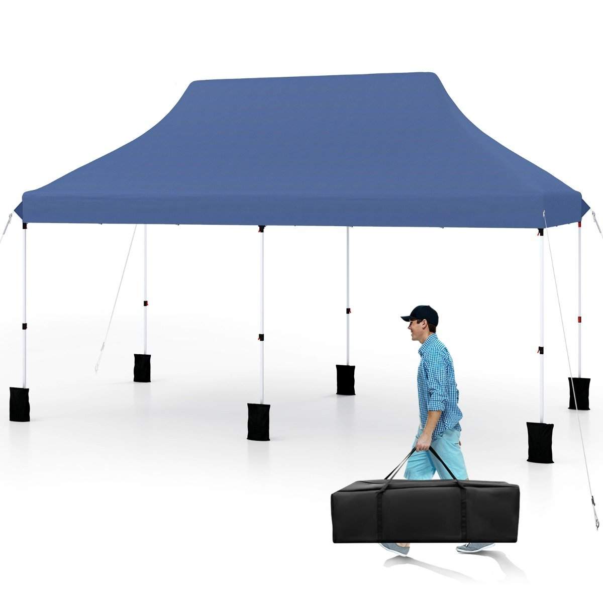 Stort pop-up eventtelt – 300x600 cm, blåt, let opsætning
